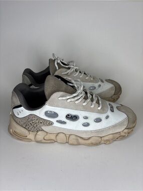 Chunky White and Beige Athletic Sneakers clints shoes Men Size 45 US 12 Leather